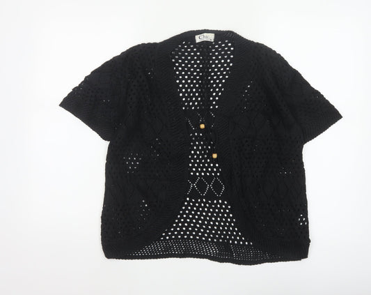 Chic Women’s Black M Knit Open Front Kimono Sleeve Button Blouse