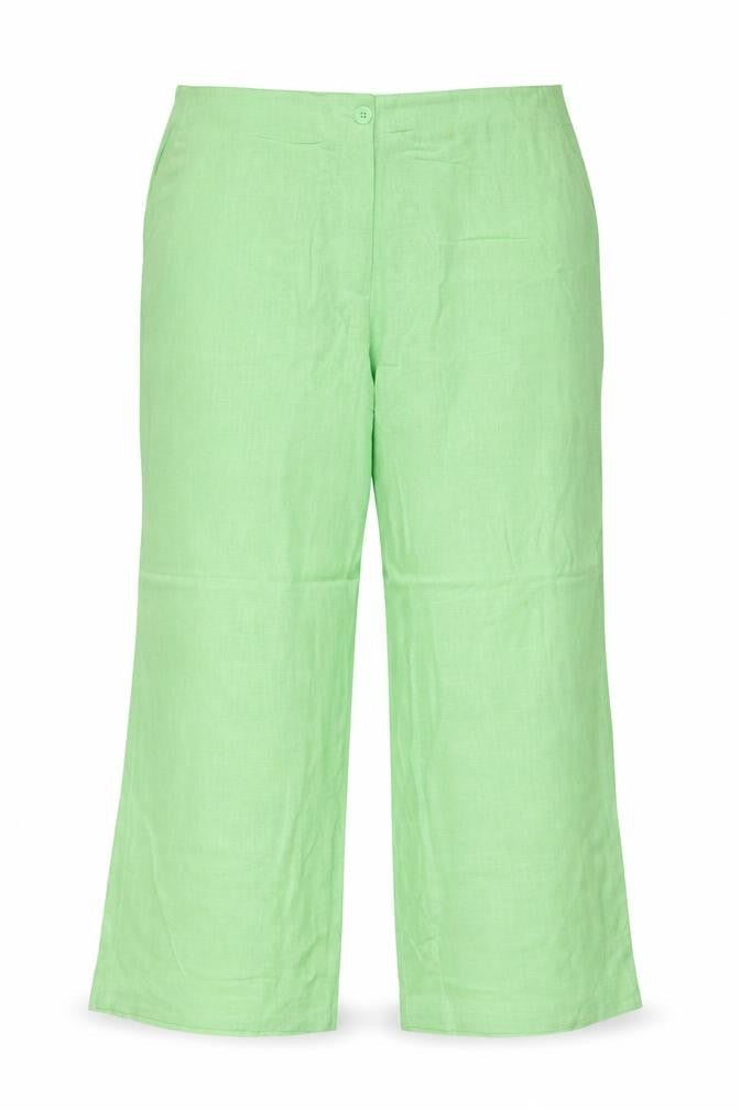 Marks & Spencer Women Green UK 24 Linen Blend Wide Leg Trousers