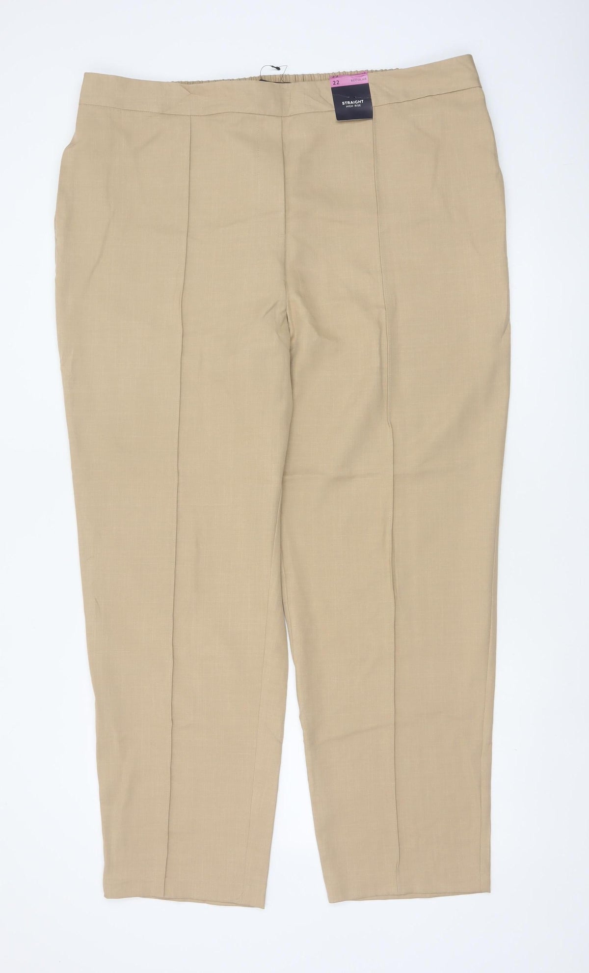 Marks & Spencer Women Beige UK 22 Straight High Rise Trousers