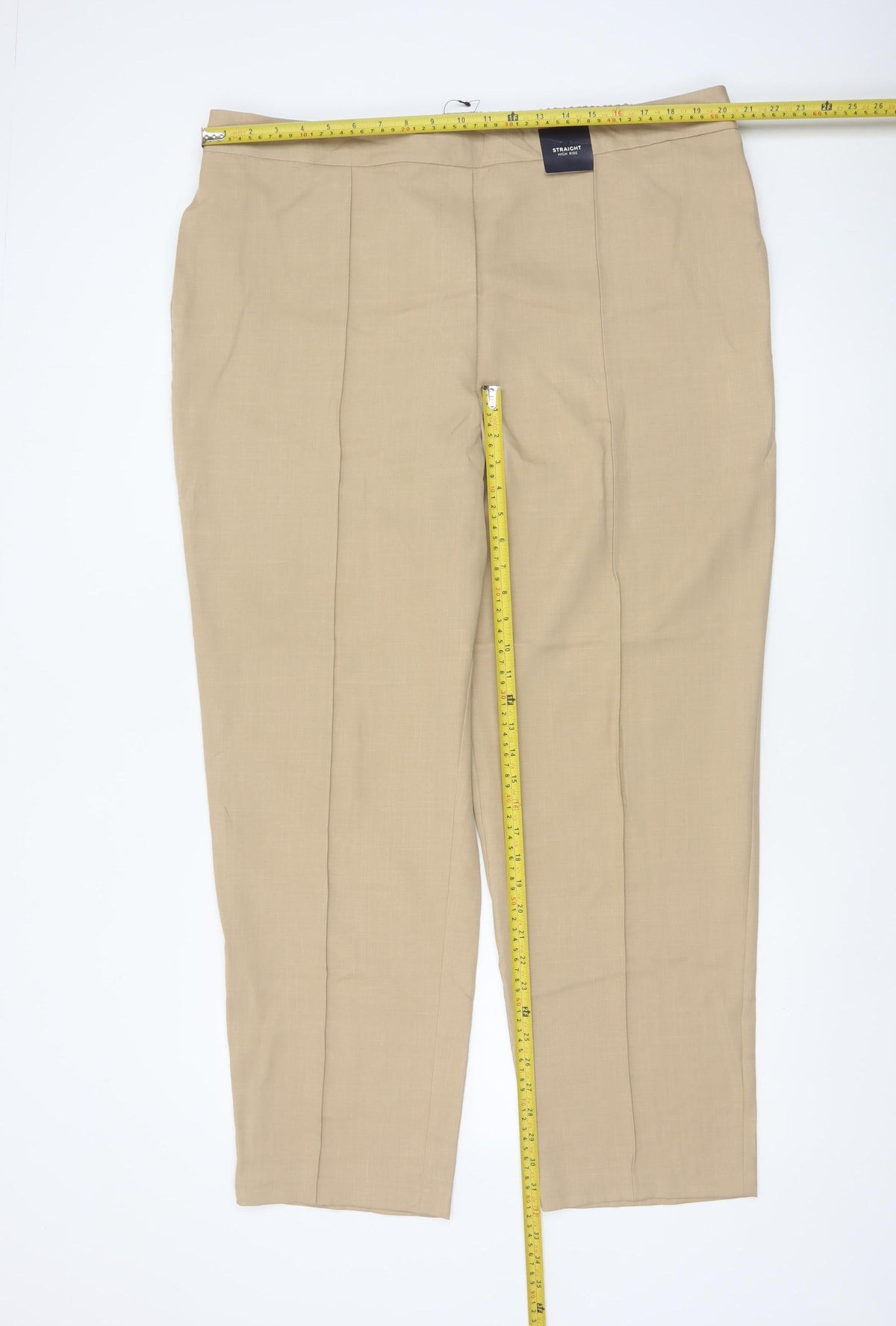 Marks & Spencer Women Beige UK 22 Straight High Rise Trousers