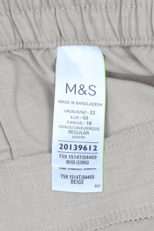 Marks & Spencer Women Beige UK 22 Straight High Rise Trousers