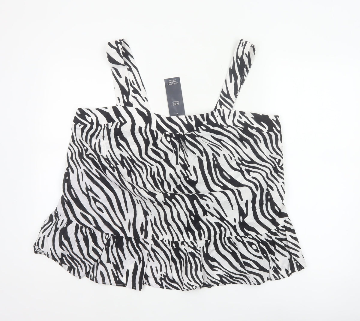 Marks & Spencer Women Black White UK 18 Zebra Print Cotton Ruffle Camisole