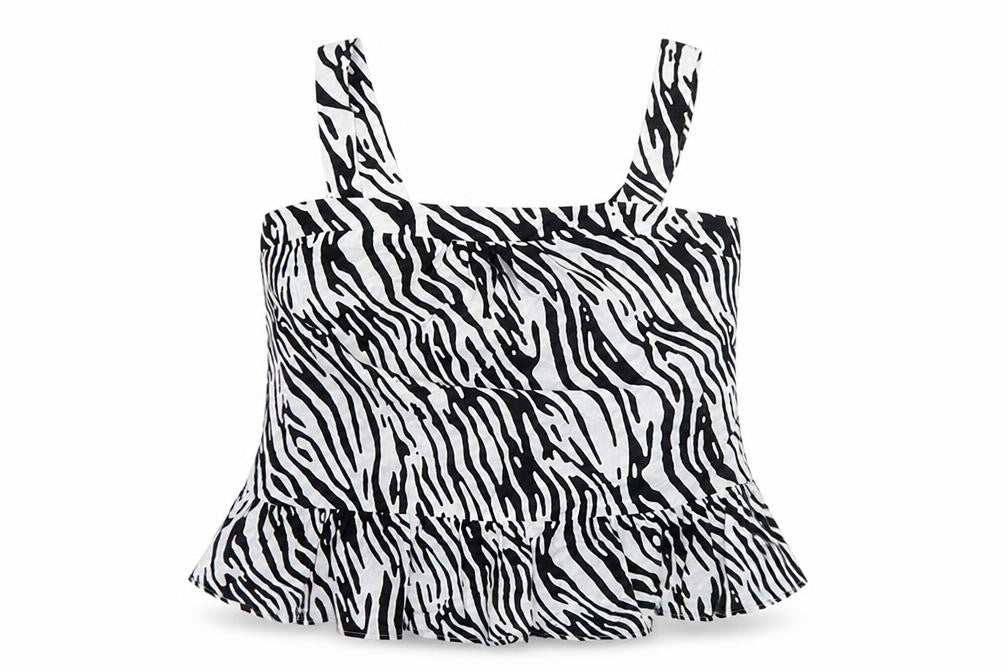 Marks & Spencer Women Black White UK 18 Zebra Print Cotton Ruffle Camisole