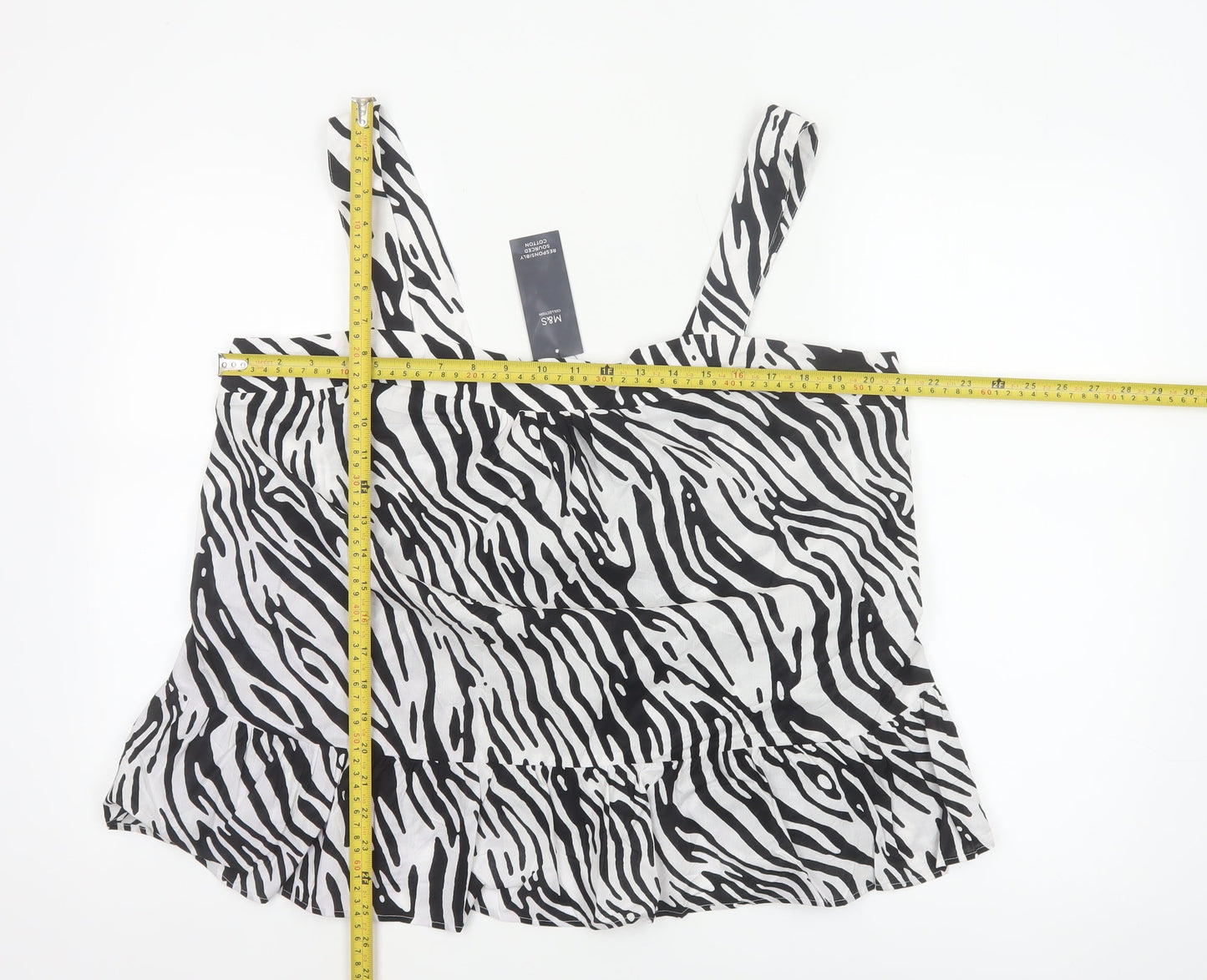 Marks & Spencer Women Black White UK 18 Zebra Print Cotton Ruffle Camisole