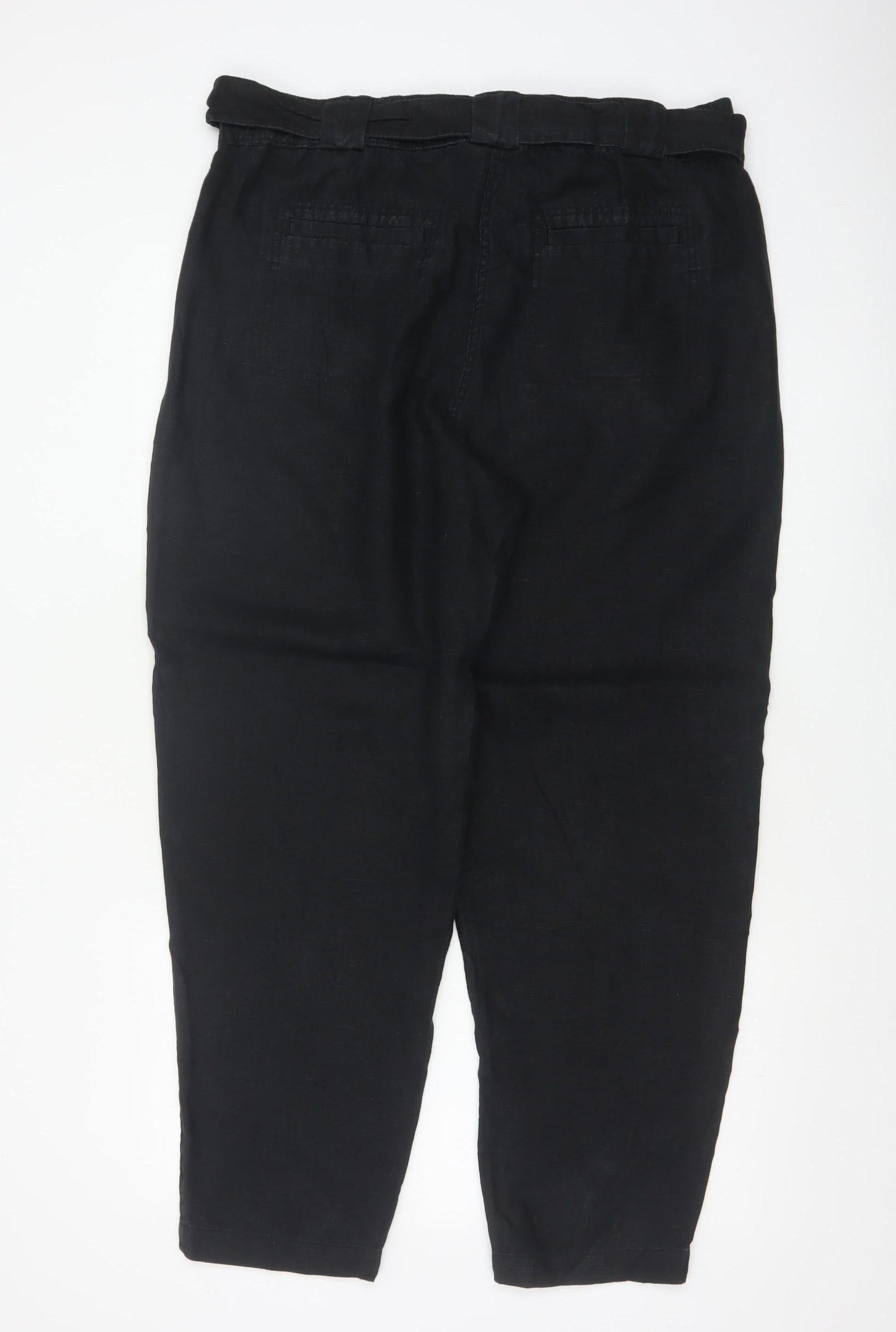 Marks and Spencer Women Black UK 18 Linen Paperbag Tapered Trousers