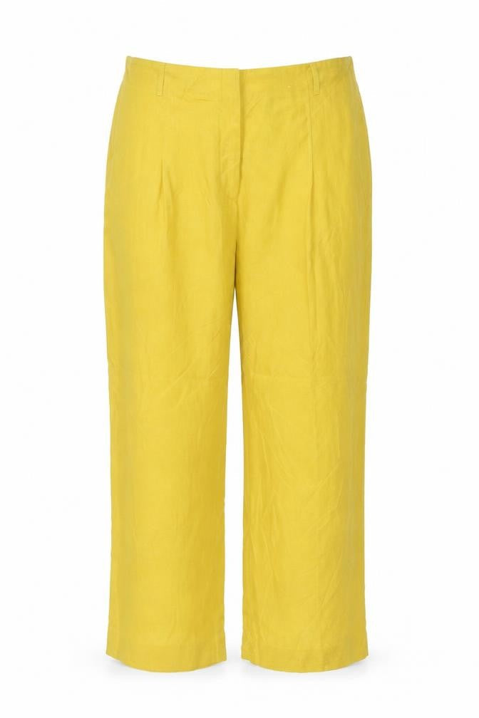 Front view of Autograph Women Yellow Linen Straight Trousers UK 22 Pockets