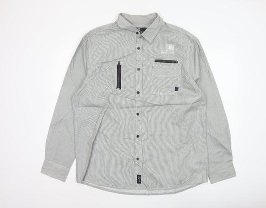 Denim Co Men Grey Striped XL Utility Button-Up Long Sleeve Shirt