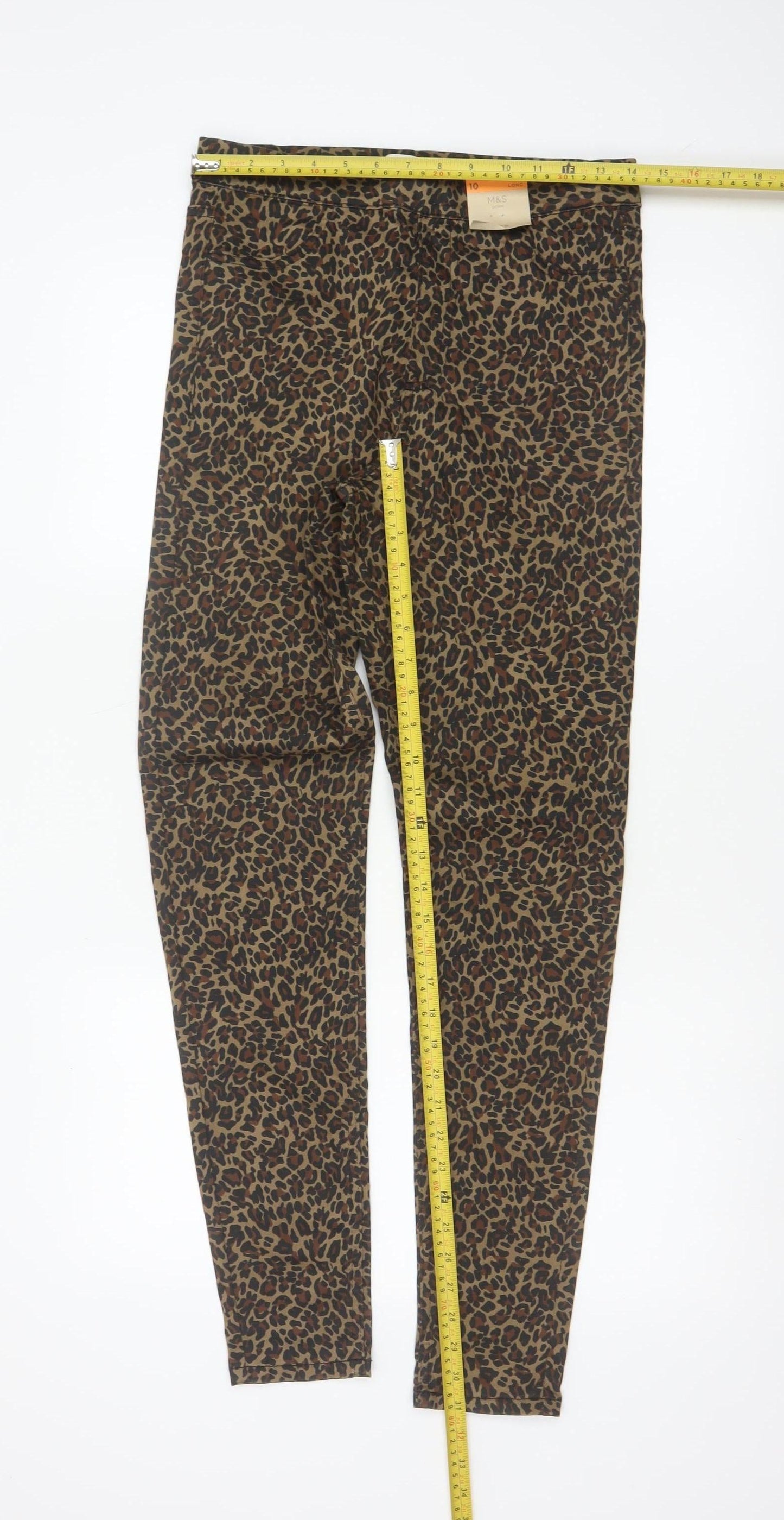 M&S Women’s Brown Leopard Print Skinny Jeggings UK 10 Long Stretch