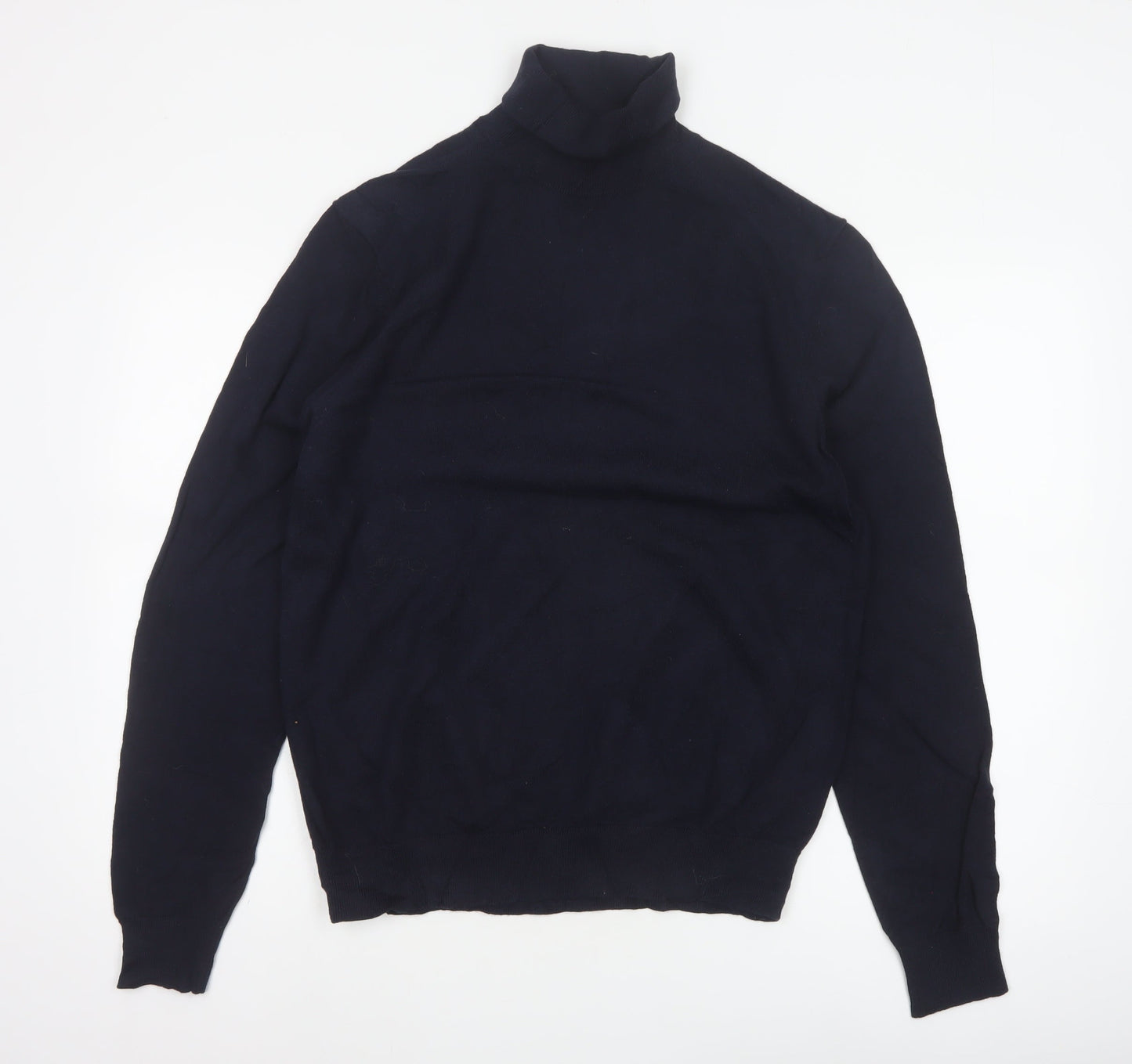 Marks and Spencer Men's Navy M Roll Neck Wool Blend Pullover Jumper