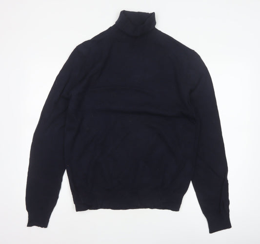 Marks and Spencer Men's Navy M Roll Neck Wool Blend Pullover Jumper