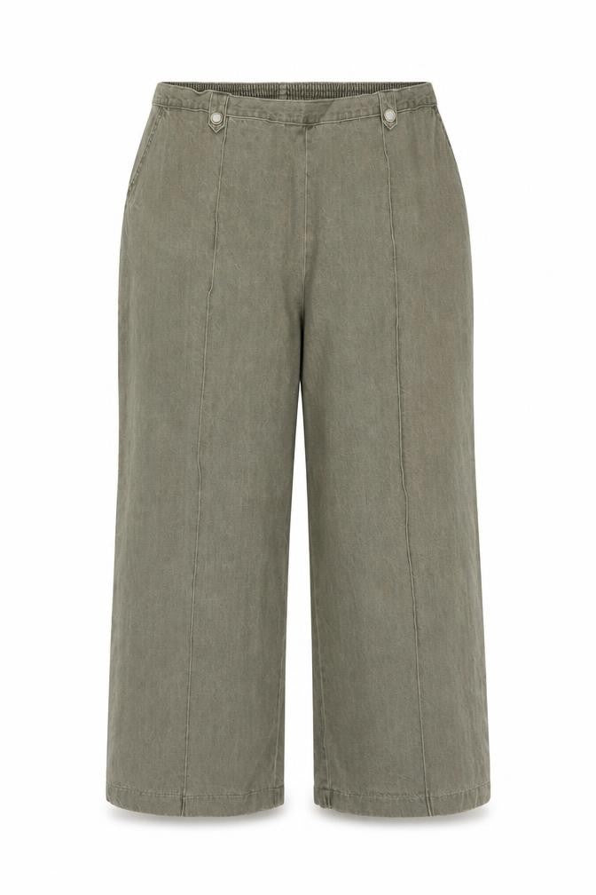Marks & Spencer Women Green UK 22 Wide-Leg Cotton Trousers