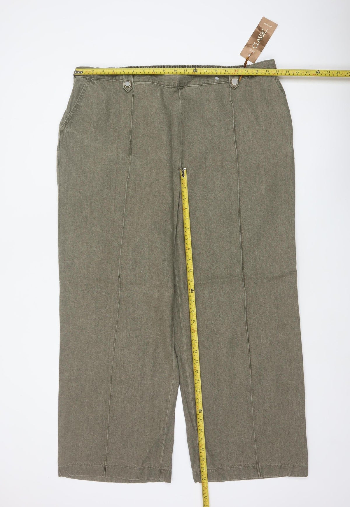 Marks & Spencer Women Green UK 22 Wide-Leg Cotton Trousers