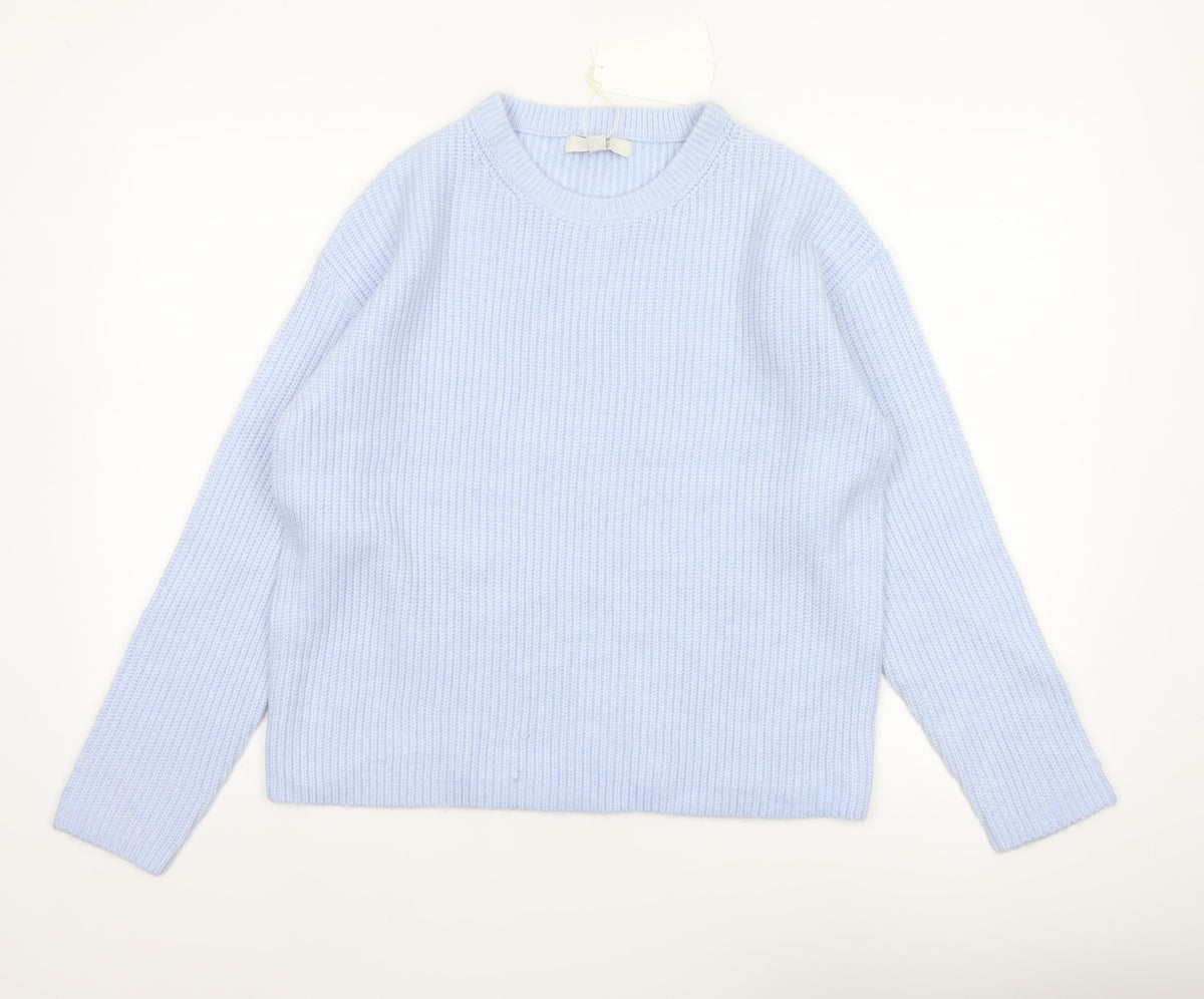 Marks and Spencer Women Blue UK 12 Rib Knit Crew Neck Pullover Jumper