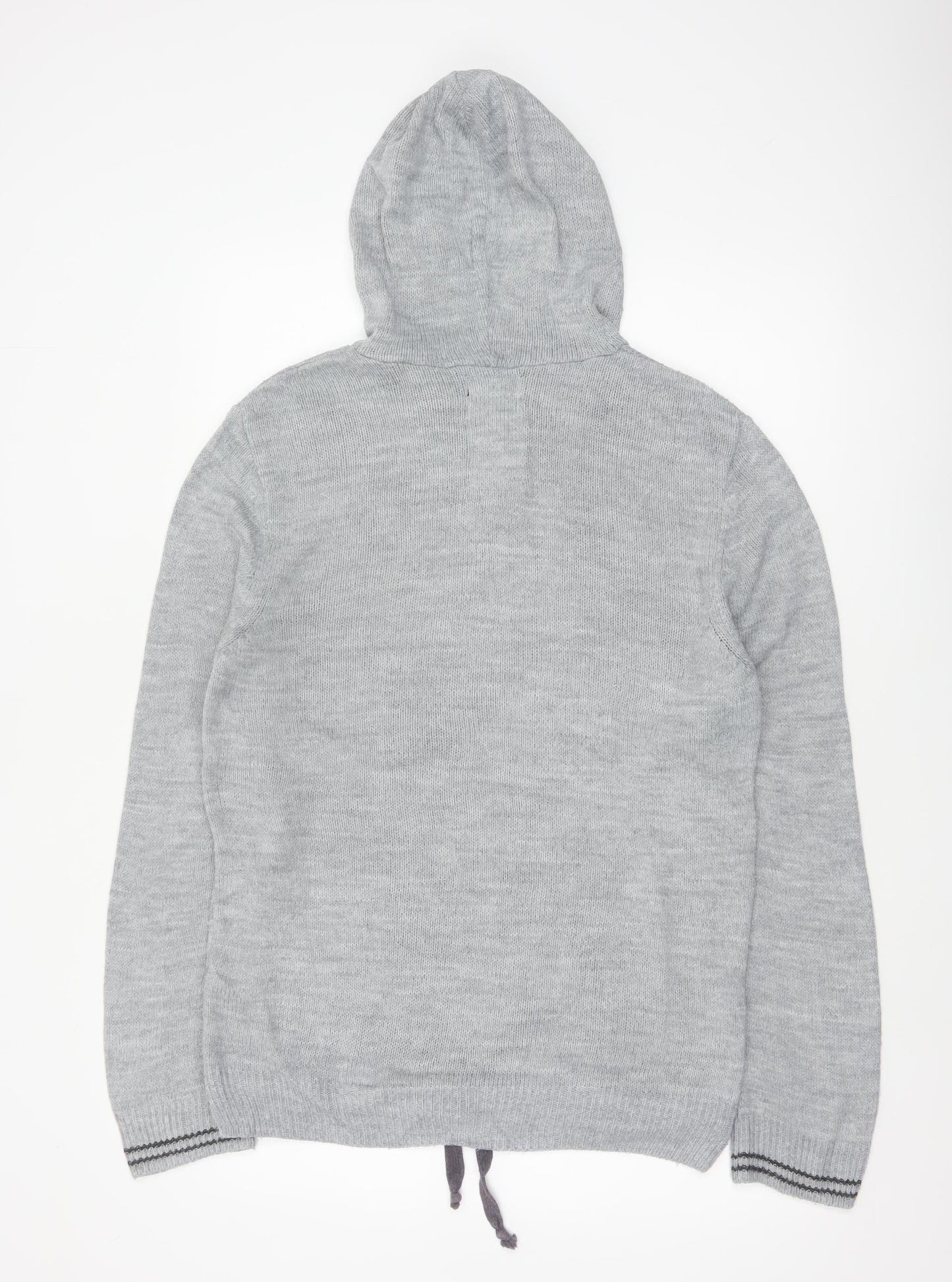 Rover Island Men's Grey S Hooded Henley Jumper Acrylic Knit Pockets