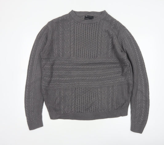 ASOS Design Men's Grey M Cable-Knit Crew Neck Pullover Jumper