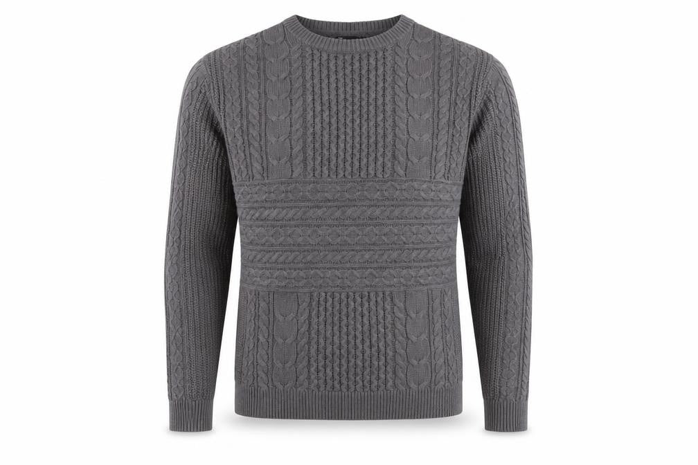 Front view of ASOS Design Men's Grey M Cable-Knit Crew Neck jumper