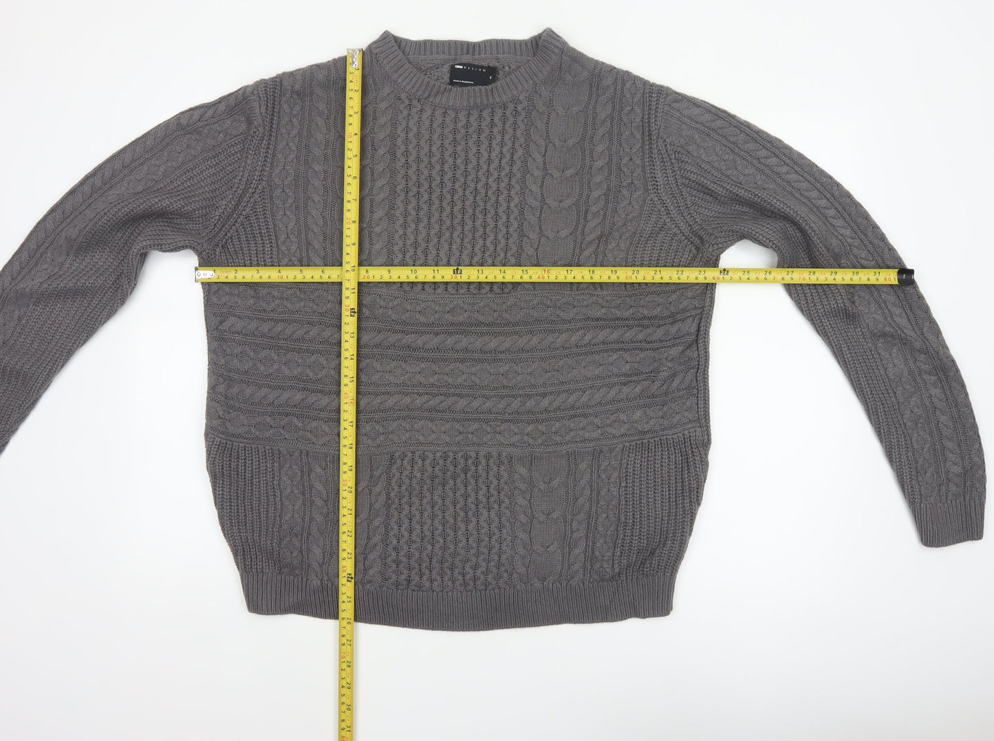 ASOS Design Men's Grey M Cable-Knit Crew Neck Pullover Jumper