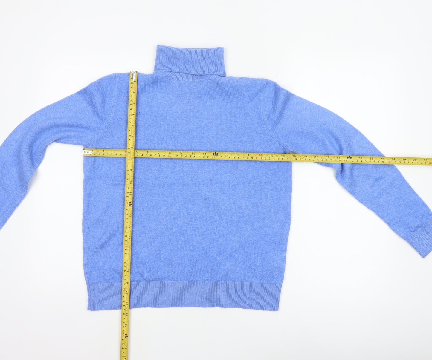 Marks and Spencer Women Blue S 100% Cashmere Roll Neck Jumper