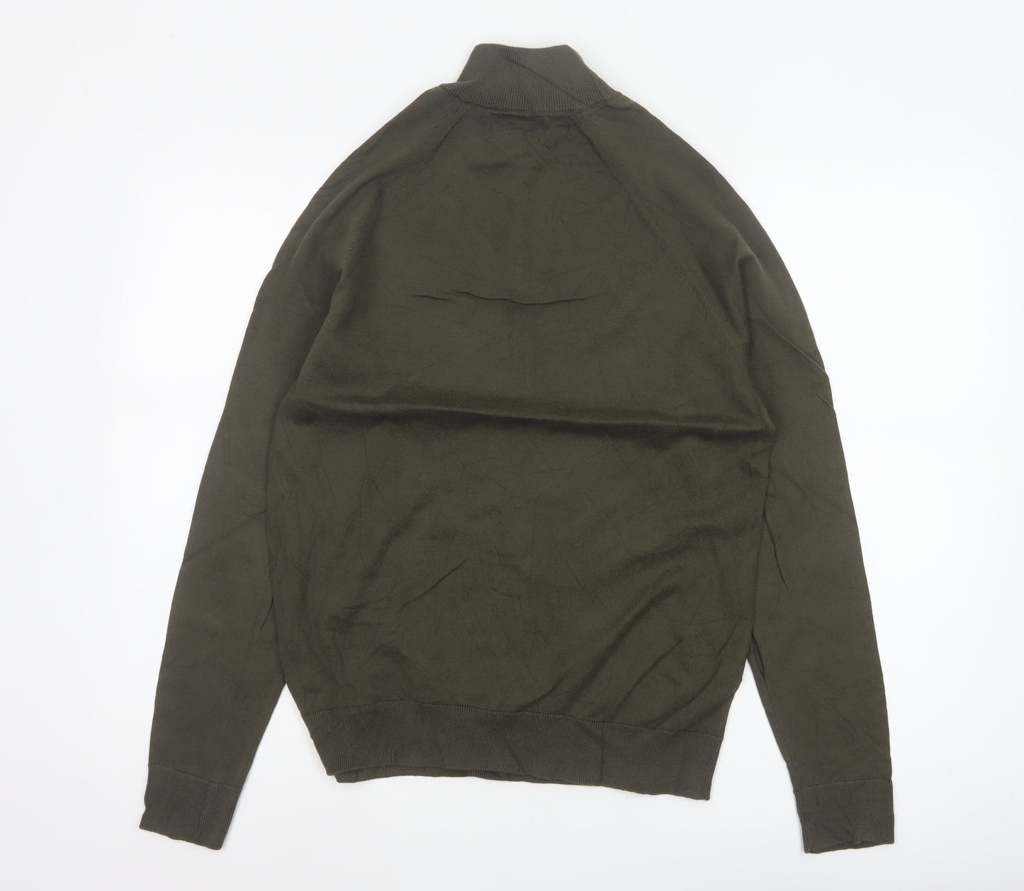 Marks and Spencer Men Green S 1/4 Zip High Neck Knit Jumper