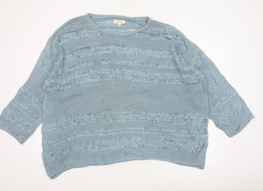 Julipa Women’s Blue UK 24/26 Open-Knit 3/4 Sleeve Pullover Jumper
