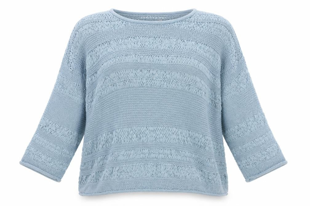 Julipa Women’s Blue UK 24/26 Open-Knit 3/4 Sleeve Pullover Jumper