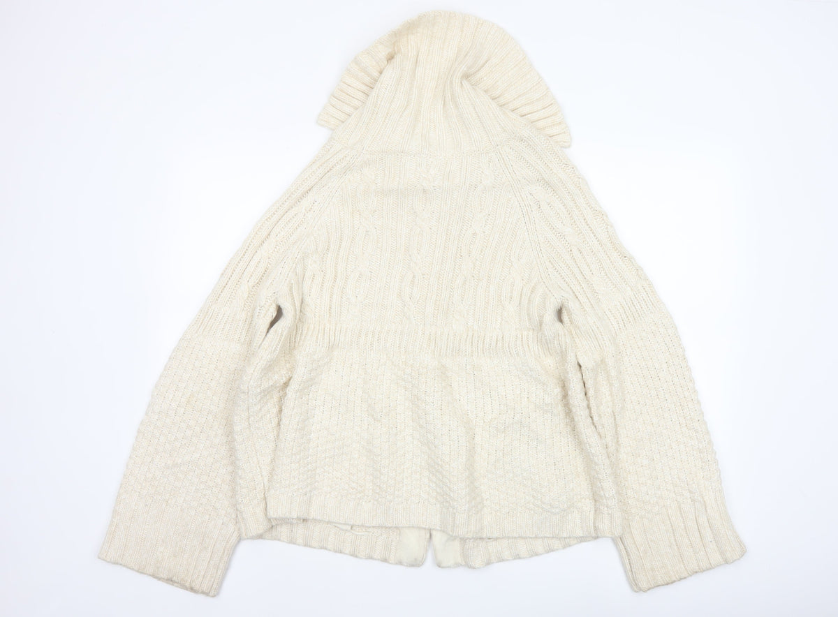 Phase Eight Women Ivory Size 14 Cable Knit Cowl Neck Cardigan