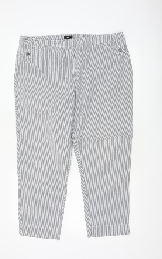 Jaeger Women Grey Pinstripe Cotton Tapered Chino Trousers UK 16