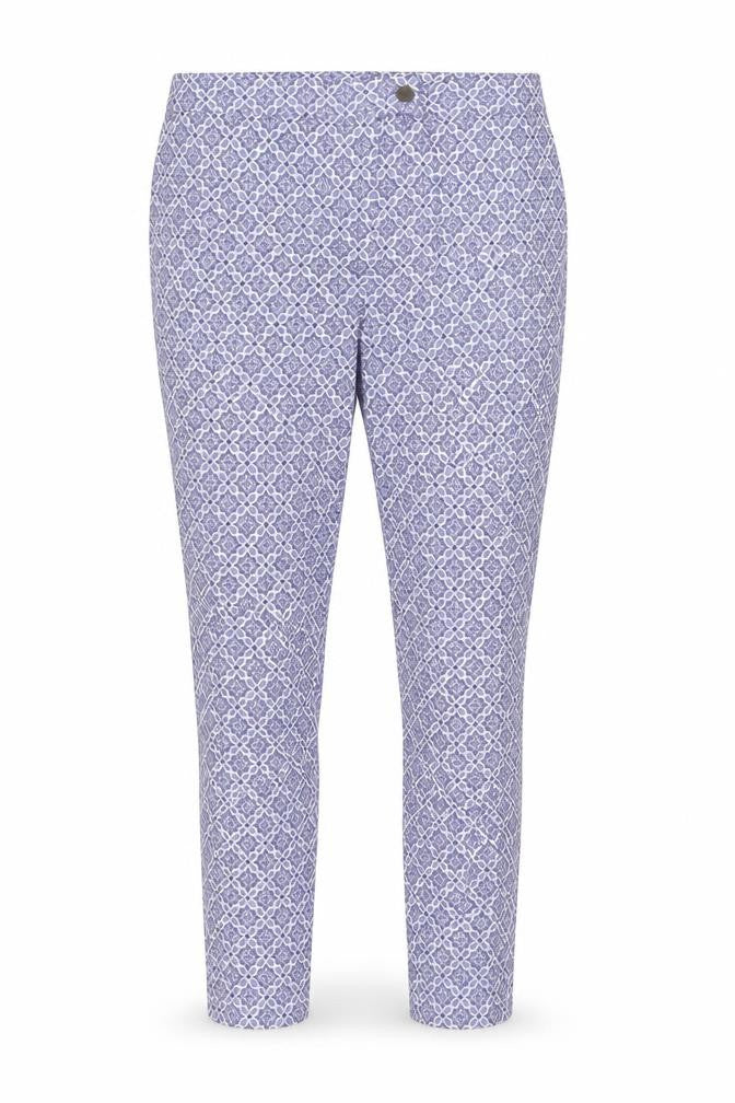 Front view of Dorothy Perkins Women’s Blue Geometric Skinny Trousers UK 14 Stretch