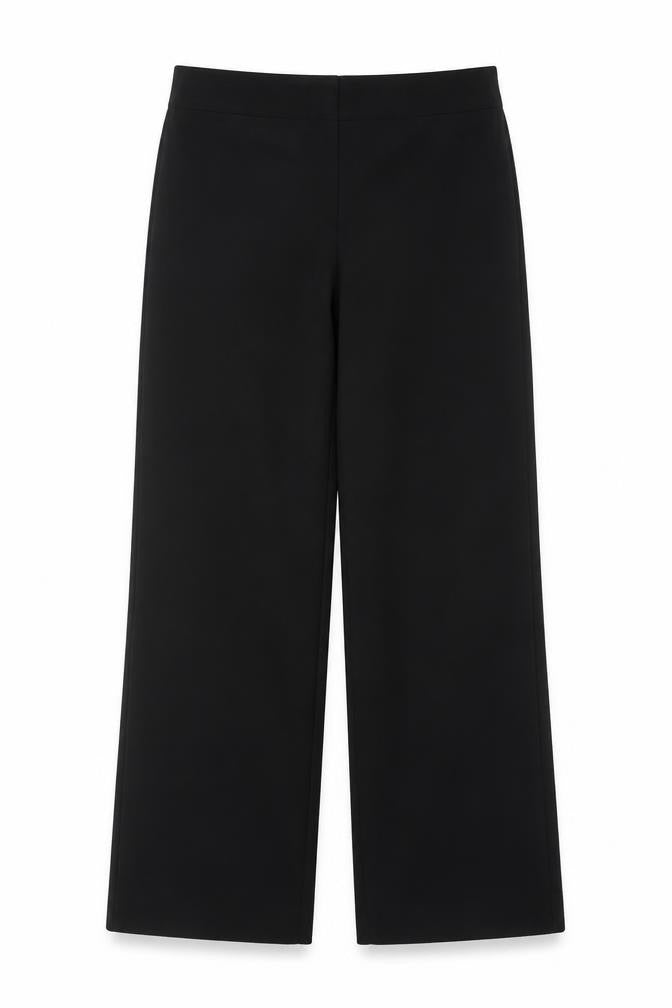 Marks & Spencer Women Black UK 14 Long Wide-Leg Stretch Trousers
