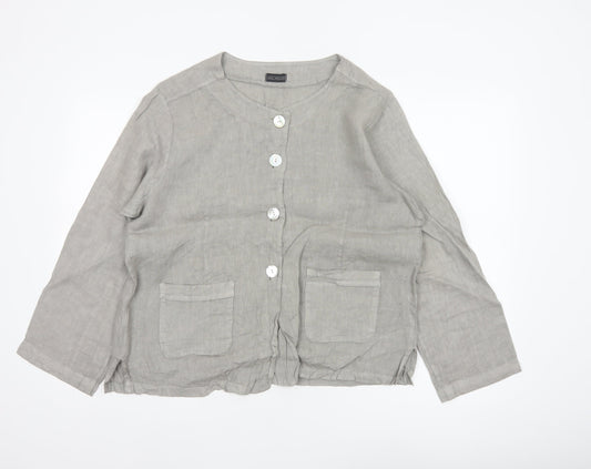 Luca Vanucci Women’s Grey XL Linen Button-Up Pocket Blouse Made in Italy