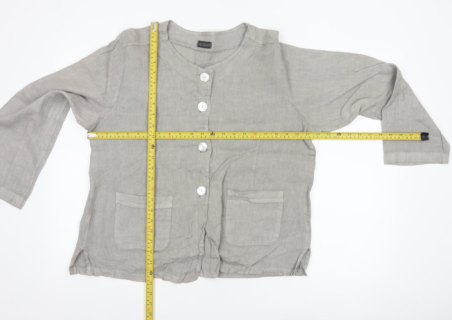 Luca Vanucci Women’s Grey XL Linen Button-Up Pocket Blouse Made in Italy