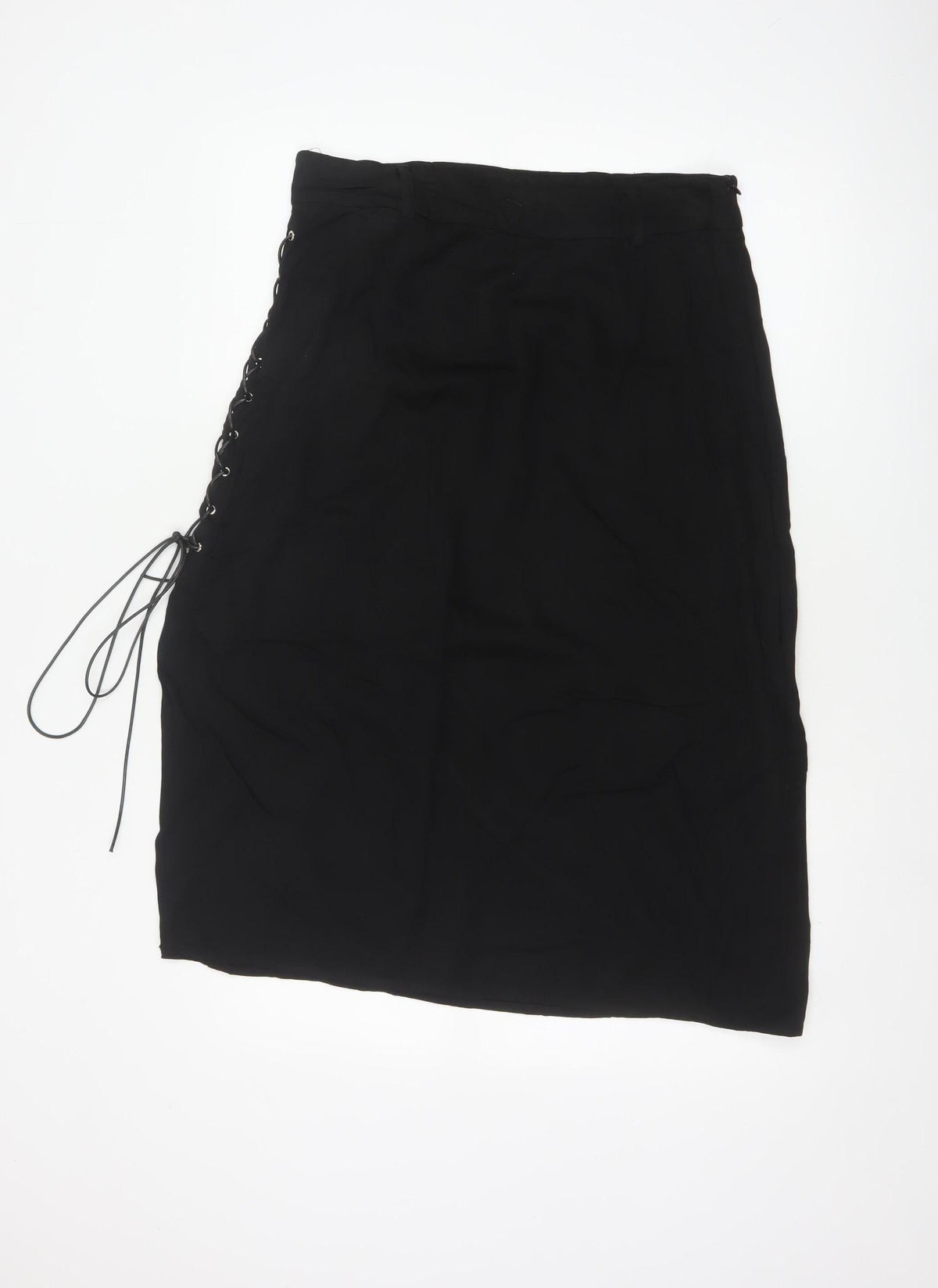 Disturbia Women Black UK 14 Gothic Lace Up Midi Pencil Skirt
