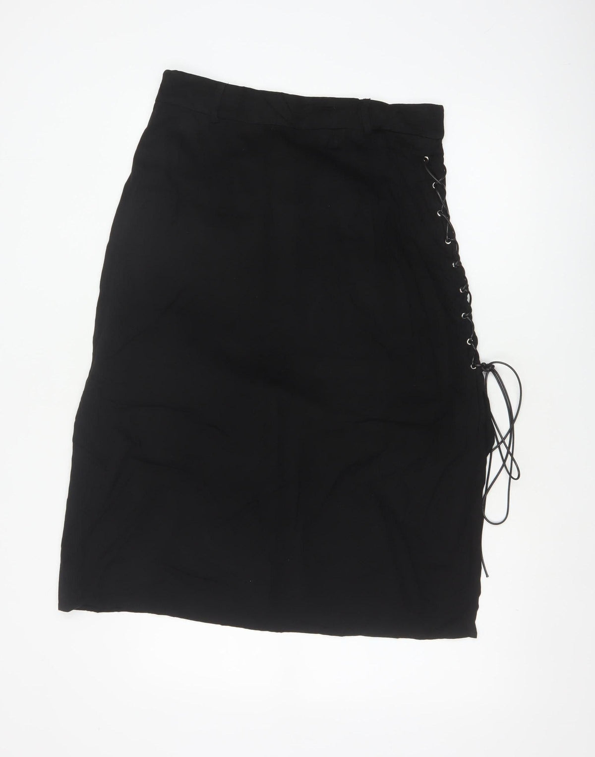 Disturbia Women Black UK 14 Gothic Lace Up Midi Pencil Skirt