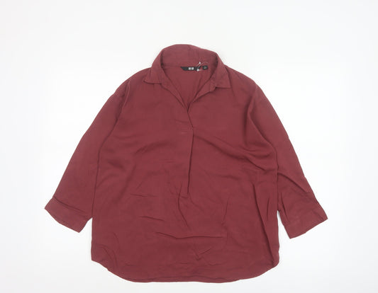 Uniqlo Women Red S Relaxed Collared Long Sleeve Viscose Blouse