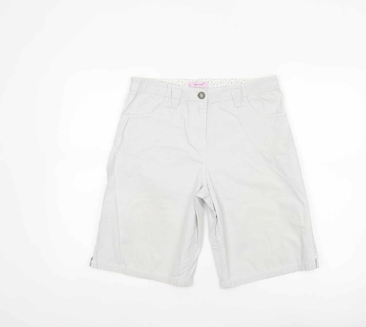 Marks & Spencer Per Una Women Grey White Check Bermuda Shorts UK 10