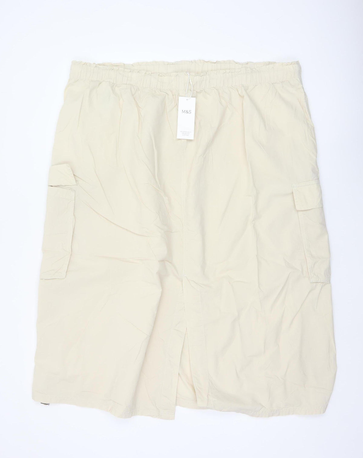 Marks & Spencer Women Beige UK 24 Long Cargo Skirt Drawstring Pockets