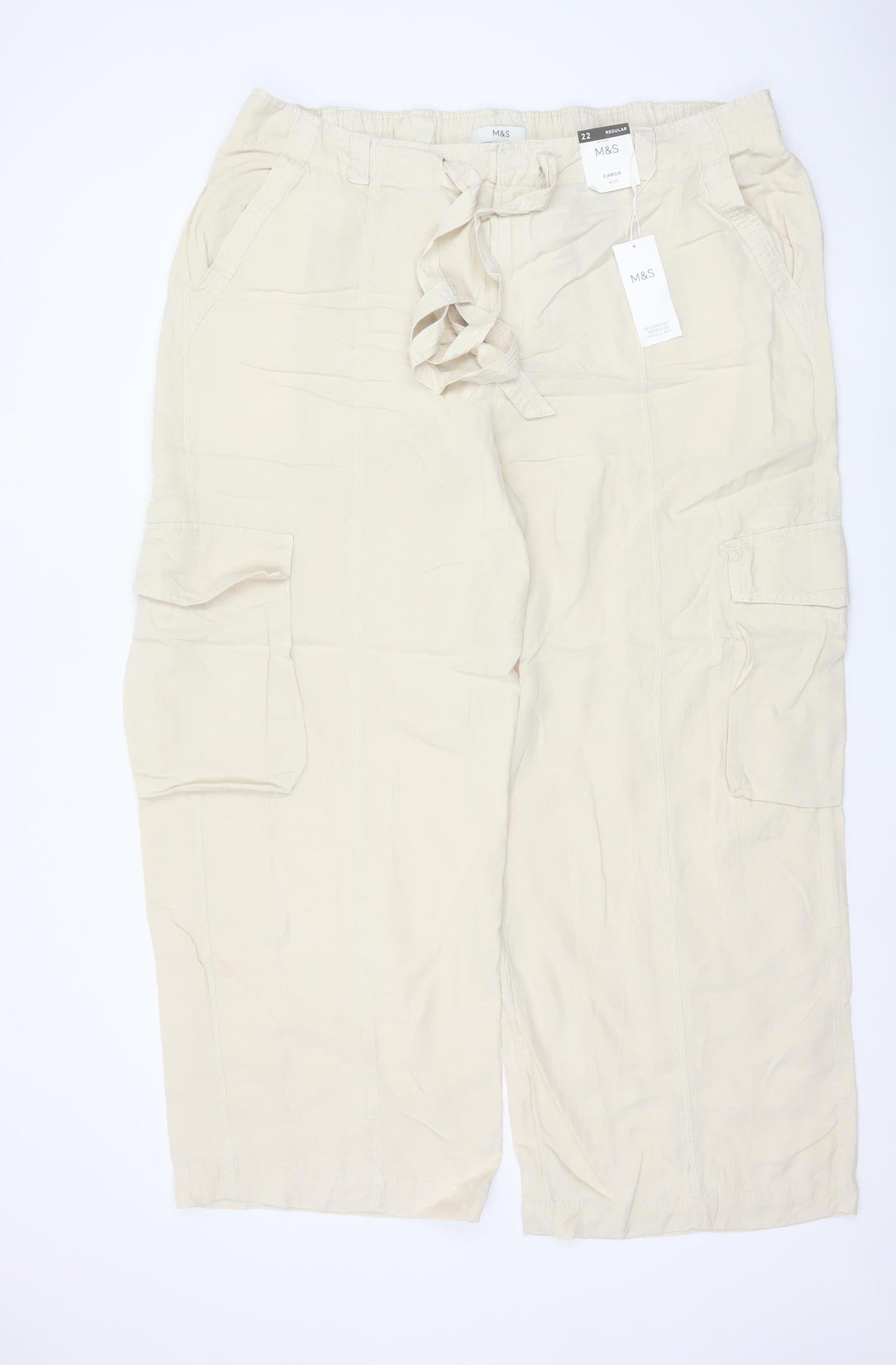 Marks & Spencer Women Ivory UK 22 Cargo Linen Blend Trousers