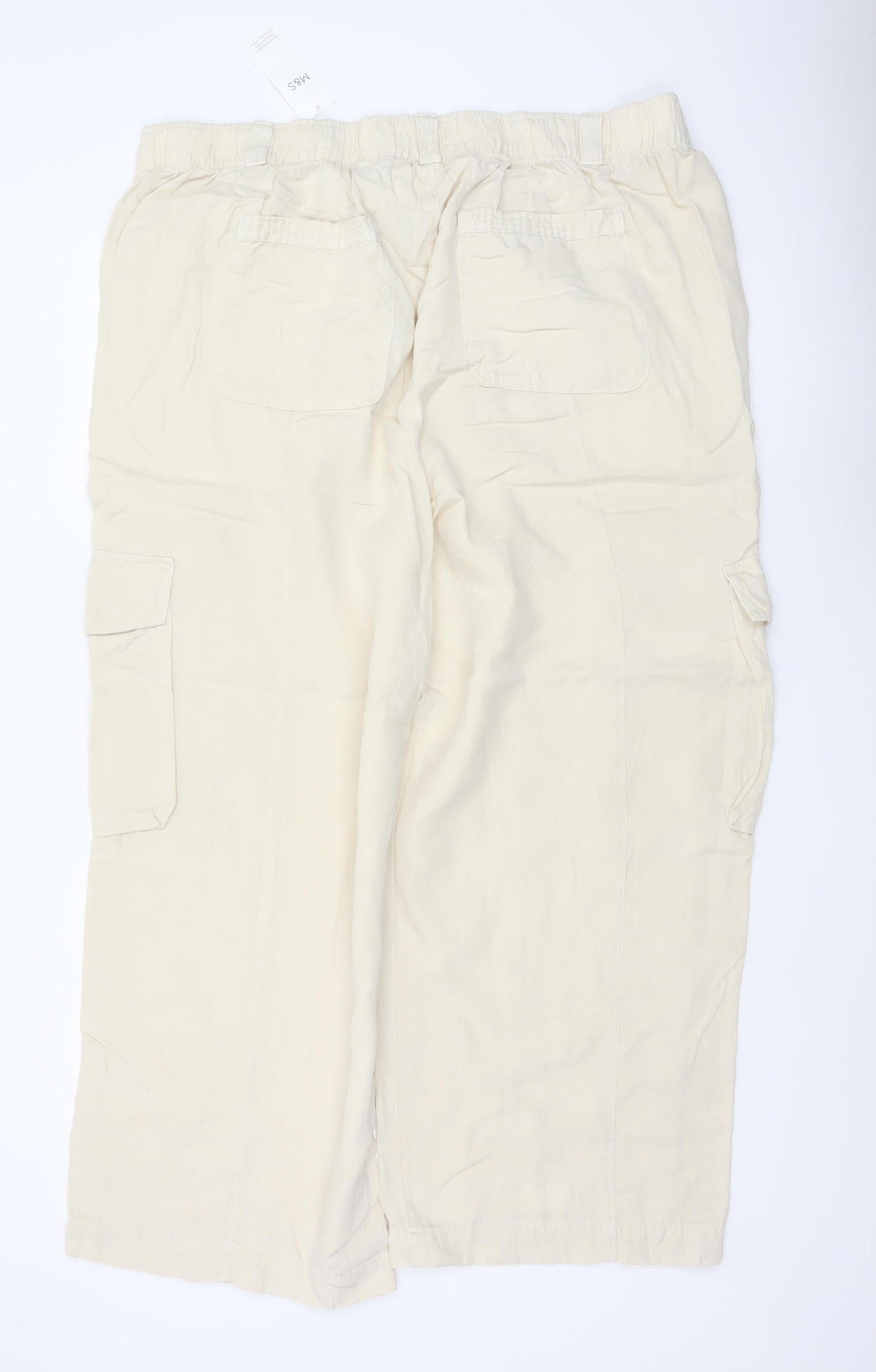 Marks & Spencer Women Ivory UK 22 Cargo Linen Blend Trousers