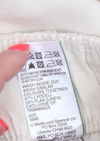 Marks & Spencer Women Ivory UK 22 Cargo Linen Blend Trousers
