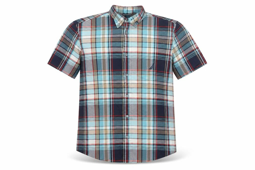 Nautica Men Multicolour Plaid Cotton Button-Down Short Sleeve Shirt S