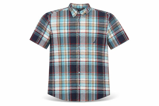 Nautica Men Multicolour Plaid Cotton Button-Down Short Sleeve Shirt S