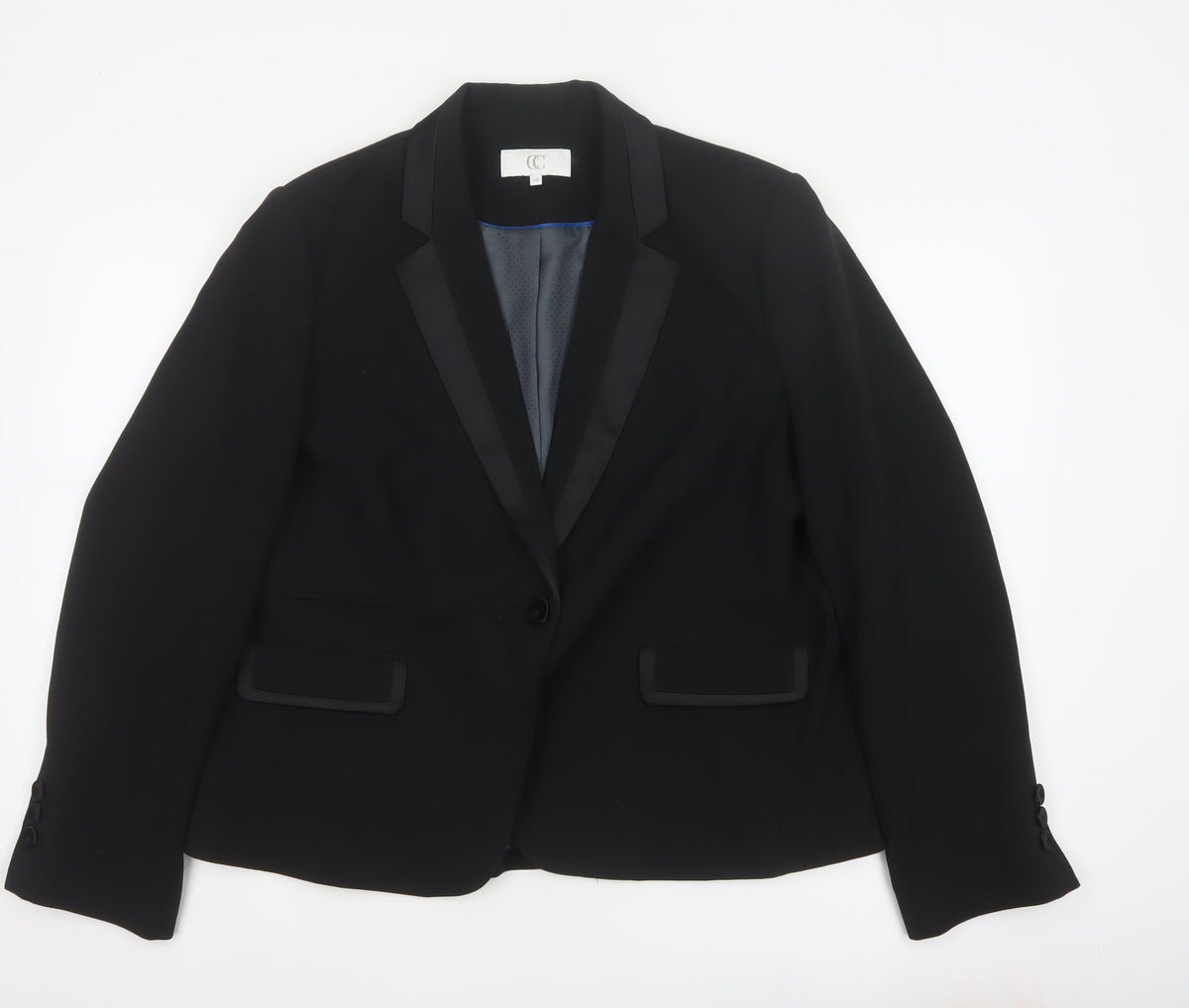 CC Women's Black UK 18 Tuxedo Blazer Satin Shawl Lapel