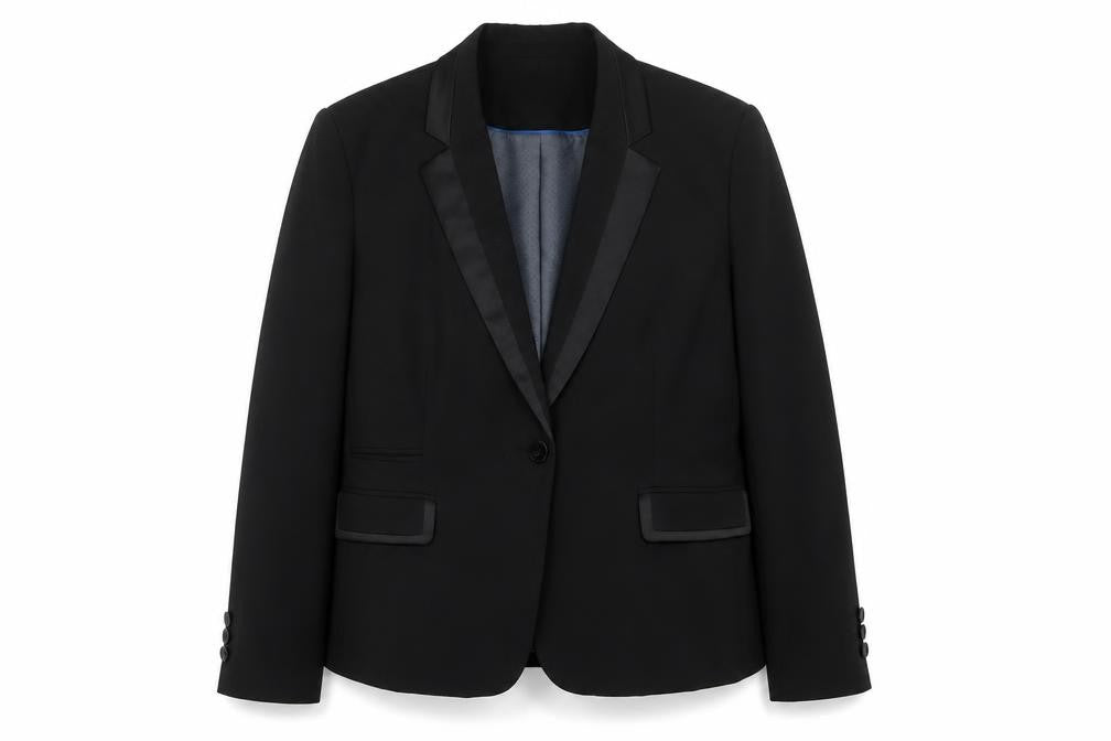CC Women's Black UK 18 Tuxedo Blazer Satin Shawl Lapel