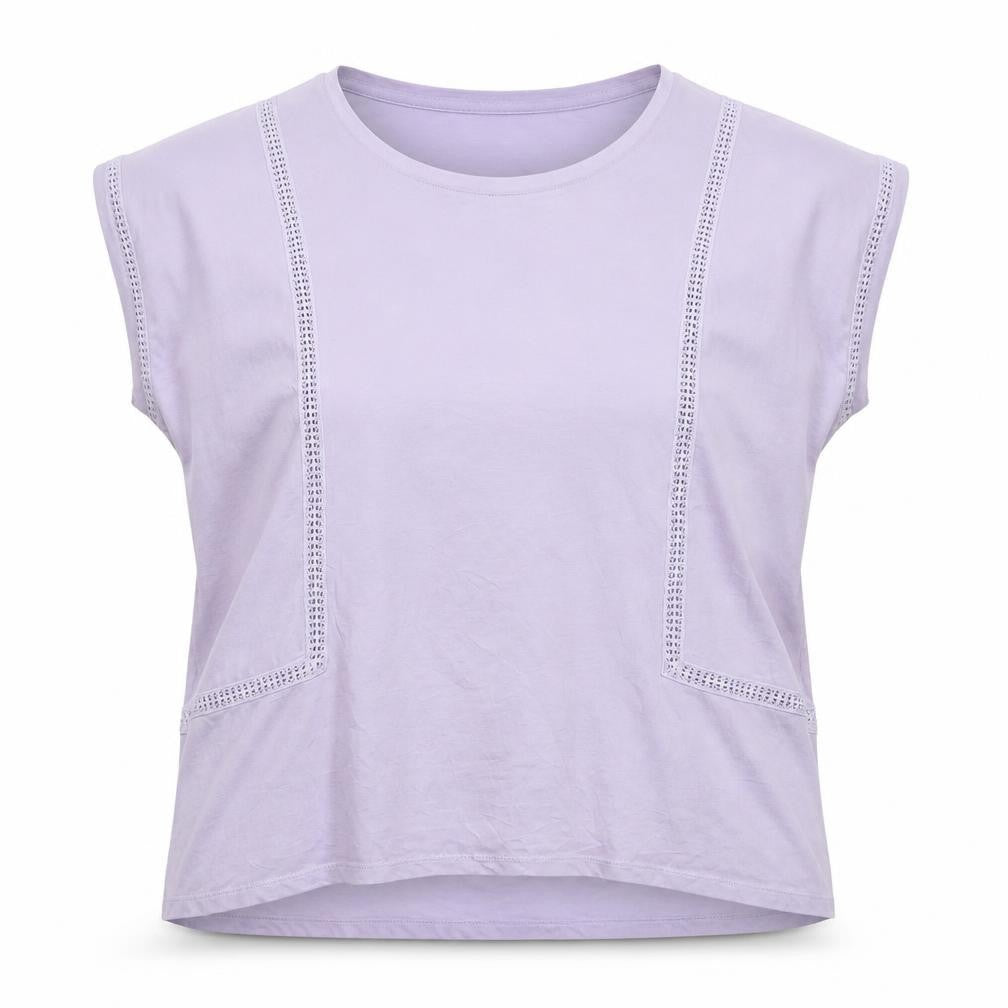 Lands' End Women Purple XL Cotton Crochet Trim Cap Sleeve Blouse