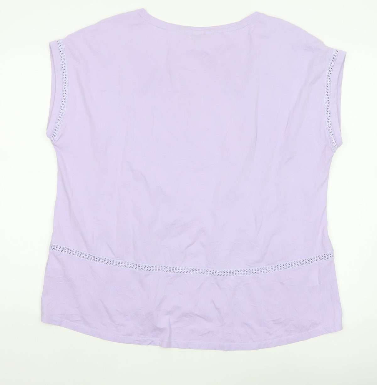 Lands' End Women Purple XL Cotton Crochet Trim Cap Sleeve Blouse
