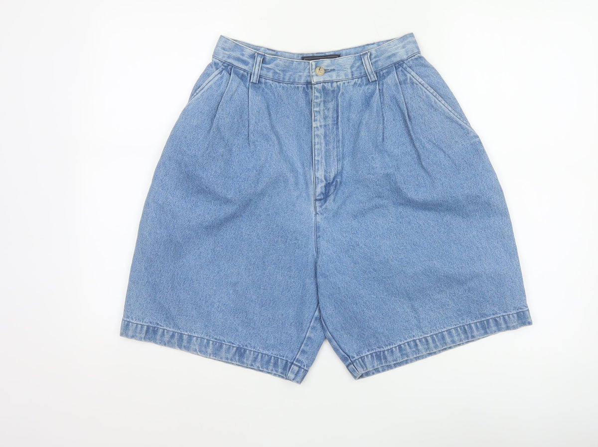 British Khaki Women's Blue UK 8 Pleated Denim Bermuda Shorts