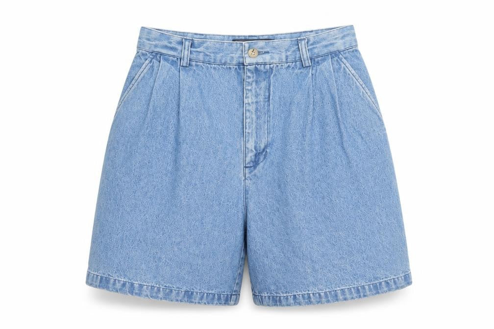 British Khaki Women's Blue UK 8 Pleated Denim Bermuda Shorts