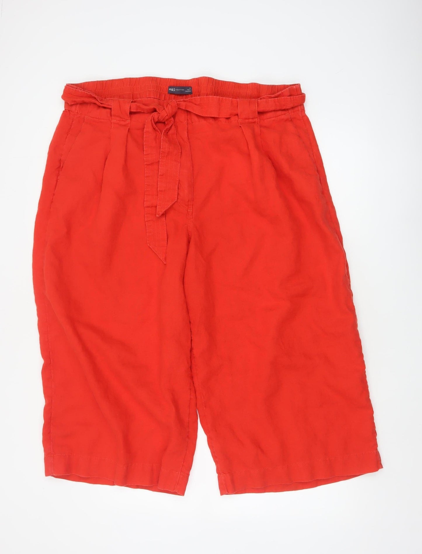 Marks & Spencer Women's Red Size 24 Paperbag Linen Trousers
