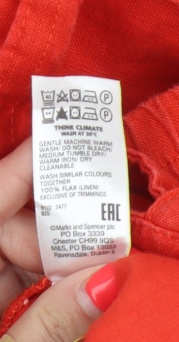 Marks & Spencer Women's Red Size 24 Paperbag Linen Trousers