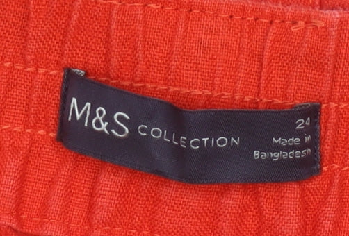Marks & Spencer Women's Red Size 24 Paperbag Linen Trousers